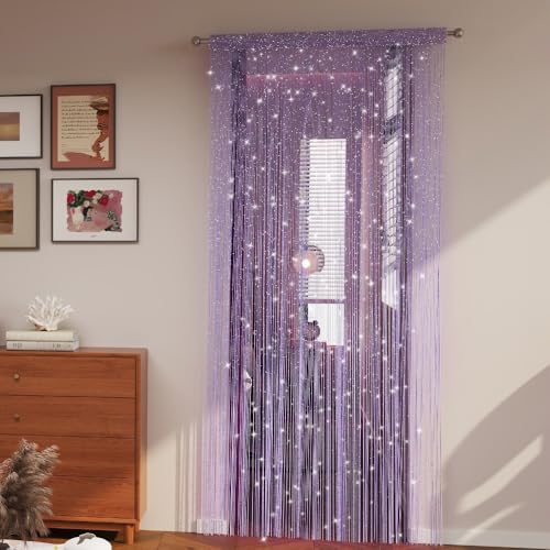 ave split Decorative Door String Curtain Wall Panel Fringe Window Room Divider Blind Divider Tassel Screen Home 100x200centimete (Light Purple18) - color: Light Purple