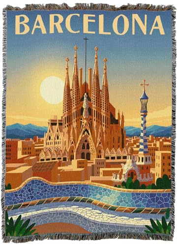 Pure Country Weavers Barcelona Travel Blanket - Gift Tapestry Throw Woven from Cotton - Made in The USA (60X80) - color: Barcelona Travel, size: 60X80