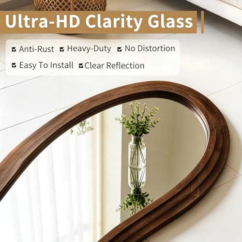 Large Irregular Floor Mirror, 67"x31.5" Asymmetrical Full Length Mirror with Triple Layer Solid Wood Frame, Organic Shape Mirrors for Entryway Hallway Bedroom Living Room, Leaning/Hanging - color: Walnut, size: 67"L x 31.5"W