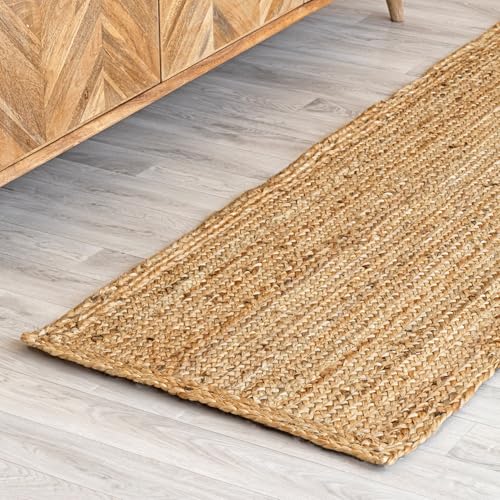HOMEMONDE Handcrafted Woven Jute Runner Rug 2x8 ft - Rustic Natural Braided Area Rug - Farmhouse Indoor Eco Friendly Floor Rug for Kitchen, Hallway, Living Room, Bedroom - size: 2' x 8' (Rectangular)