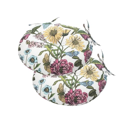 Bistro Chair Cushions 15 inch,Set of 2,Tufted Round Chair Cushions with Ties,15"x15"x4",Water Resistant Round Seat Cushion for Barstool Chairs,Patio Garden Kitchen Outdoor Furniture(Butterfly Flower) - color: Butterfly Flower, size: 15"x15"