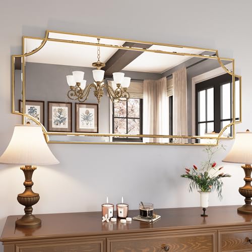 Kelly Miller Large Gold Wall Mirror, 26"x52" Gold Decorative Mirror Wall Vanity Mirror Bevelled Full Length Mirror for Bathroom Living Room Bedroom Farmhouse Fireplace Entryway - size: 52"L x 26"W