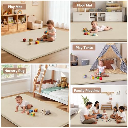 Baby Play Mat for Floor,Ultra Thick Elastic Foam 59"x59" Playmat Tummy Time Muscle Crawling Exercise Activity Cushion Gym Mat Nursery Playroom Area Kids Rug for Babies, Toddlers,Infants,Beige - color: Beige, size: 59"x59"