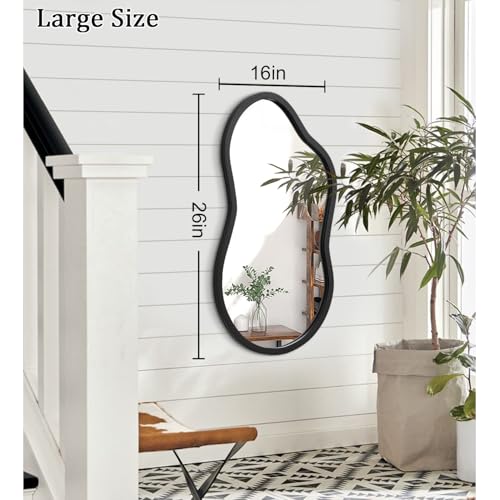 AAZZKANG Large Irregular Wall Mirror 26"x16" Black Asymmetrical Mirrors Modern Wood Frame for Bathroom Bedroom Living Room Entryway - color: Black, size: 26"L x 16"W