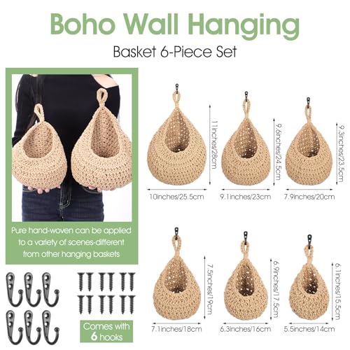6 Pack Hanging Fruit Baskets for Kitchen Boho Wall Hanging Baskets for Organizing Handwoven Wall Fruit Basket Boho HangingWall Basket for Garlic Potato Onion Home Fruits and Vegetable StorageBaskets