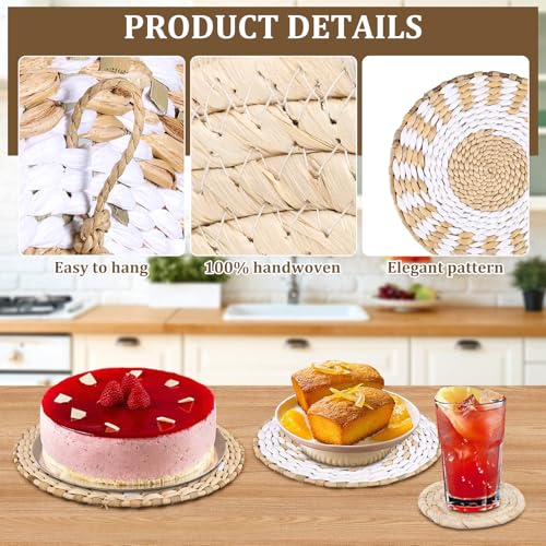 MJOGGOTT 9 Pcs Boho Wall Basket Decor Hanging Woven Wall Basket Art Decor Rattan Wicker Seagrass Home Round Tassels White Macrame Tapestry Baskets Decoration for Kitchen Home Farmhouse Decoration