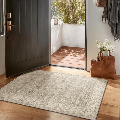 Washable Entryway Small Area Rugs: Door Mat Indoor Entrance 2x3 Boho Rug Stain Resistant Non-Slip Rubber Backing Soft Carpet for Kitchen Front Door Indoor Entrance Entry Bedroom Kids Room - color: Brown and Grey, size: 2' x 3' (Rectangular)