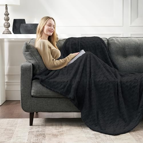 Velvet Plush Jacquard Tile Throw Blanket for Couch - Buttery Soft, Cozy Throw, for Women (Jet Black, 50" x 60") - color: Jet Black