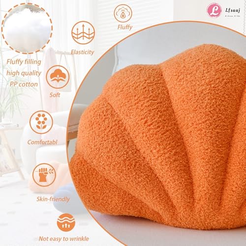 Lfsaaj Orange Seashell Throw Pillows, Shell Shaped Throw Pillows, 13 Inch Soft Home Decorative Pillow Plush Cushion for Bed Couch Living Sofa Room Decor Accent Throw Pillow - color: Orange, size: Small-13Inch
