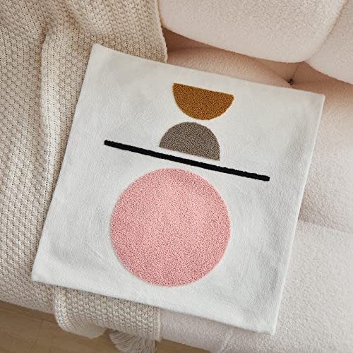 Boho Embroidered Throw Pillow Covers Soft Tufted Neutral Accent Pillowcase,Simple Geometric Textured Pattern Decorative Abstract Sham for Modern Home Decor -1 Pcs，18x18 Inches(Pink,Beige) - color: Type 2