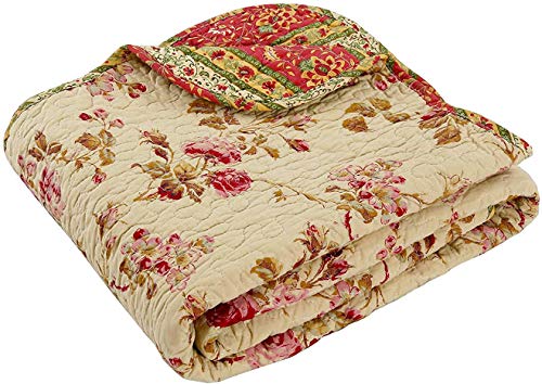 Cozy Line Home Fashions Creamy Vintage Rose Floral Printed Reversible 100% Cotton Quilted Throw Blanket 60" x 50" Machine Washable and Dryable(Vintage Floral) - color: Vintage Floral