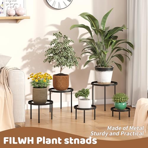Plant Stand Indoor Outdoor 5 Pack Heavy Duty Metal Stand Multiple Plants, Anti-Rust Iron Flower Pot Stand Decoration Racks Plant Pot Shelf for Living Room Garden Balcony (Black) - color: Black
