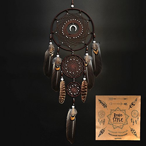 Urdeoms Large Dream Catchers for Bedroom Adult Brown Boho Dream Catcher Wall Decor with Turquoise Hanging Ornament Teen Dorm Room Decor Festival Gift