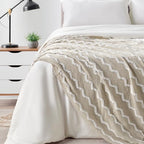 BOURINA Fluffy Chenille Knitted Fringe Throw Blanket Lightweight Soft Cozy for Bed Sofa Chair Throw Blankets, Beige 50" x 60" - color: A-beige, size: 50"×60"