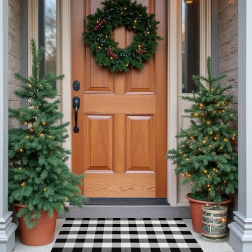 Buffalo Plaid Area Rug, Checkered Rug 27.5x43 Inches, Black and White Rug, Washable Cotton Mat for Front Porch, Entryway, Kitchen, Living Room, Home Decor - color: Black & White, size: 2'3" x 3'7" (Rectangular)