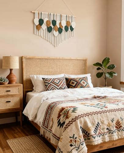 Tempospark Large Macrame Wall Hanging, 39" Wx29 L Boho Wall Hanging, Boho Chic Leaves Tassels Tapestry for Bedroom, Living Room, Dining Room, Nursery, Hallway, Balcony - color: Autumn Harvest, size: 29"L x 39"W