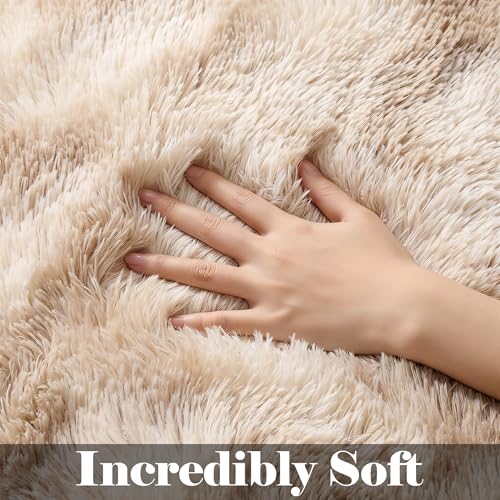 ONASAR Runner Rugs for Bedroom Living Room, Tie-Dyed Beige 2x6 Bedside Hallway Fluffy Area Rug, Ultra Soft Plush Furry Faux Fur Non Slip Floor Carpet for Nursery Kids Dorm Closet Home Decor - color: Tie-dyed Light Beige, size: 2' x 6' (Runner)
