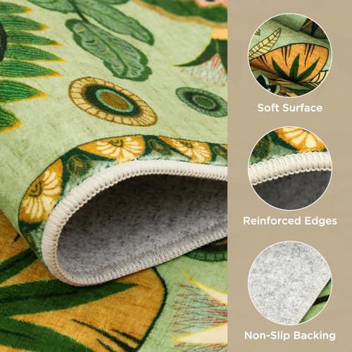 Joydeco Egypt Floral Boho Washable 5x7 Rug for Bedroom Nursery, Sage Green Vintage Living Room Playroom Area Rug Non Slip, Colorful Throw Carpet for Dining Room Kitchen Entryway Dorm - color: Sage Green, size: 5' x 7' (Rectangular)