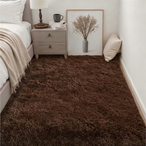 Fluffy 4x6 Area Rugs for Living Room Bedroom: Ultra Soft Shag Rug Non-Slip Non-Shedding Small Plush Bedside Rug Indoor Floor Carpets for Kids Room Playroom Entryway Nursery Dorms Home Decor Brown - color: Brown, size: 4' x 6' (Rectangular)
