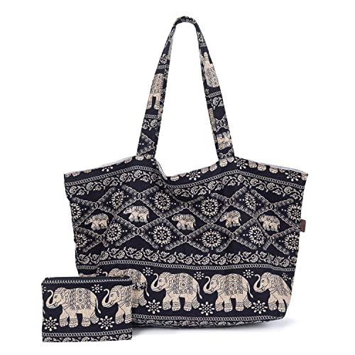 OPQRSTU Women Hippie Tote Hand Bag Large Capacity Bohemian Bag Portable Tourist Shoulder Bags - color: Black