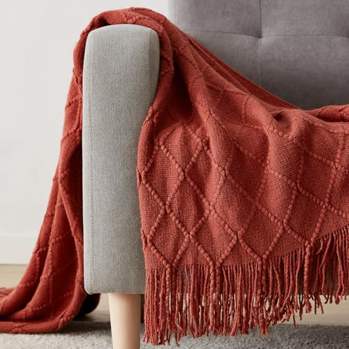 BOURINA Burgundy Throw Blanket 50 x90 Inches Throw Textured Solid Soft Sofa Throw Bed Runner Couch Cover Knitted Decorative Blanket Bed Runner - color: Burgundy, size: 50"x90"
