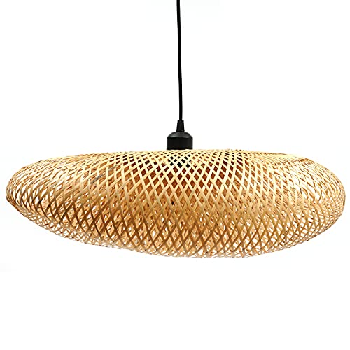 Hand-Woven Bamboo Pendant Light, Lantern Lamp Rattan Single Light Weaving Natural Wooden Ceiling Hanging Fixture with Adjustable Cord for Kitchen Dining Room Restaurant Farmhouse - color: Semicircle,Style 3
