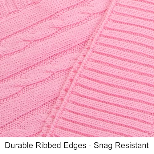 NTBAY 100% Pure Cotton Cable Knit Throw Blanket, Super Soft Warm 51x67 Knitted Throw Blanket for Couch, Sofa, Chair, Bed - Extra Cozy, Machine Washable, Comfortable Home Decor, Pink - color: Pink, size: Throw(51"x67")