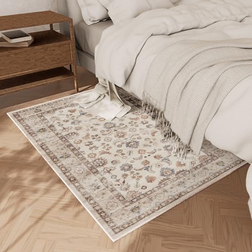 Machine Washable Small Rugs for Kitchen: Door Mat Indoor Entrance 2x3 Entryway Rug Stain Resistant Non-Slip Low Pile Soft Throw Carpet for Front Door Indoor Entrance Entry Bedroom Nursey - color: Beige White, size: 2' x 3' (Rectangular)