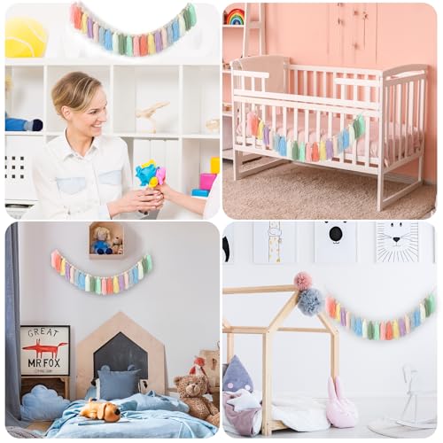 GIAUMA Boho Yarn Tassel Garland with Wood Beads Pastel Wall Hanging Tassels Bunting Banner for Spring Easter Classroom Nursery Baby Shower Birthday Party Kids Room Dorm Bedroom Decor - color: Pastel Rainbow