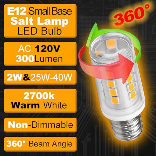 2W C7 E12 LED Salt Lamp Replacement Bulb 300lm Warm White 2700K 120V E12 Candelabra Base for 25W-40W Himalayan Salt Lamp Night Light Chandelier Christmas Lighting Dryer Refrigerators Bulb, 2 Pack - color: 2700k Warm White, size: 2 Watt-Non-dimmable-2 Pack