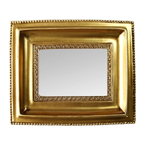 Golden Mini Vintage Mirror with Exquisite Relief Elegant Wall Decor for Bedroom Dresser Table Compact Resin Retro Design (Gold Rectangle, 4.5X5.5) - color: Gold Rectangle