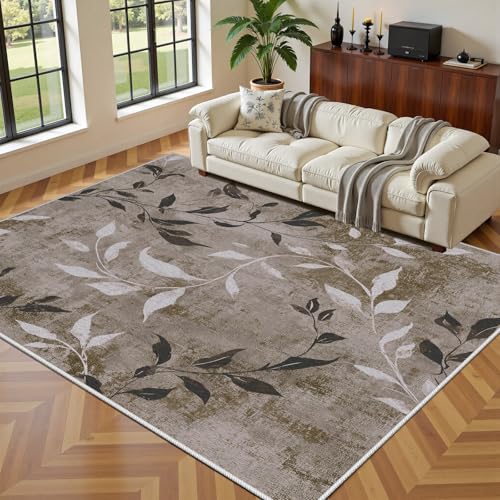 Vintage Distressed Rug, 8x10 Rug, Boho Plant Leaf Area Rugs for Bedroom, Contemporary Carpet, Soft & Non Slip & Washable & Large Rugs for Living Room, Office, Neutral Farmhouse Home Decor - color: Gray3, size: 8x10 ft