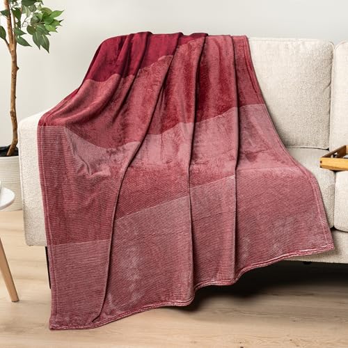 PAVILIA Red Ombre Fleece Throw Blanket for Couch, Soft Flannel Blanket for Sofa Bed Room, Plush Lightweight Burgundy Dark Maroon Red Gradient Blanket, Cozy Microfiber Decorative Gift Throw, 50x60 - color: Gradient - Wine, size: 50 x 60 Inches - Throw