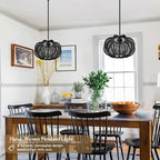 Black Rattan Pendant Light 12.6 in Rattan Light Fixture Wicker Chandelier Woven Pendant Light Boho Chandelier for Foyer - color: 12.5" Black