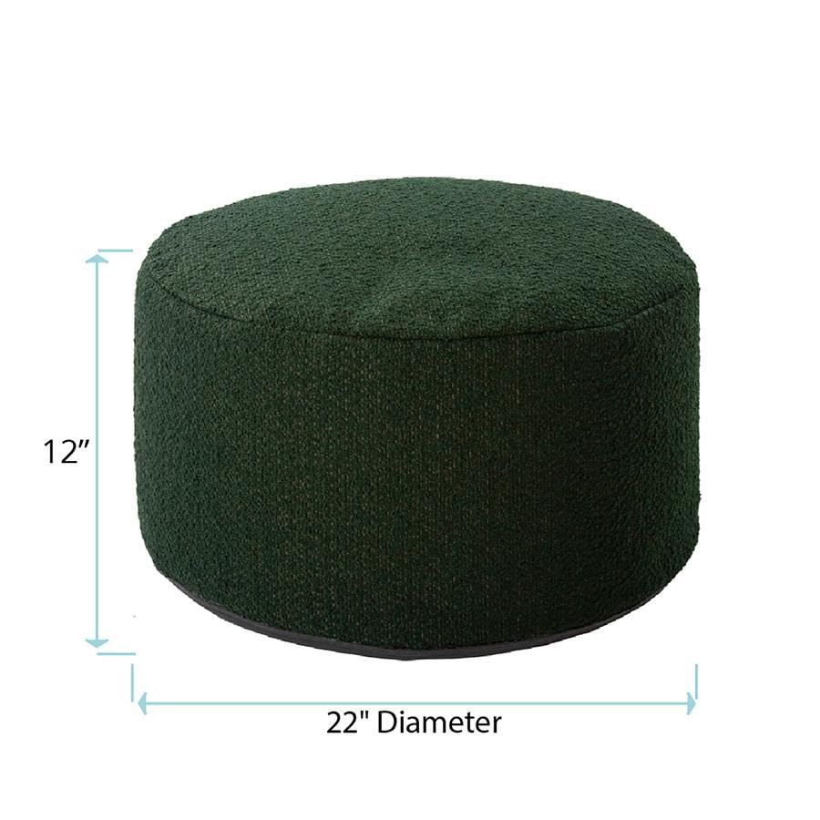 Howard Elliott Collection Barbet Round Foot Pouf Ottoman with Removable Zipper Cover, Woven Polyester Fabric Filled with Fiber and EPS Beads for Footrest or Extra Seating, 22x22x15 Inch, Forest - color: Green