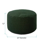 Howard Elliott Collection Barbet Round Foot Pouf Ottoman with Removable Zipper Cover, Woven Polyester Fabric Filled with Fiber and EPS Beads for Footrest or Extra Seating, 22x22x15 Inch, Forest - color: Green