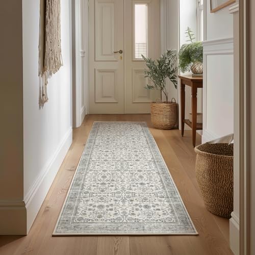 Machine Washable Hallway Runner Rug: 2'x6' Kitchen Rugs Soft Non-Slip Low Pile Vintage Boho Carpet Runners for Indoor Entryway Kitchen Bedside Bedroom Bathroom Farmhouse Decor - color: Beige/Grey/Multi, size: 2'x6'