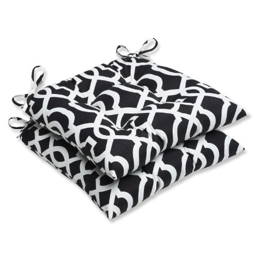 Pillow Perfect Trellis Indoor/Outdoor Tufted Wicker Chair Pad With Ties, 2 Count, 18.5 x 19, Black New Geo - color: Black New Geo