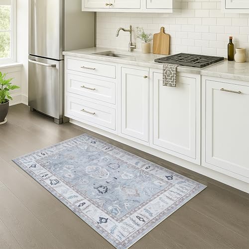 Fame Rugs Gray Modern Oushak Rug 3x5, Washable Vintage Turkish Colorful Oriental Antique Inspired Foldable Small Area Rugs, Luxury Living Room Bedroom (Gbeige, 2'6" x 5') - color: Gbeige, size: 2'6" x 5' (Runner)