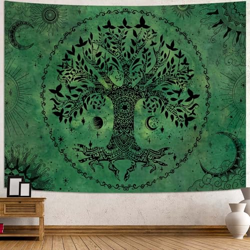 Lunerfex Tree of Life Mandala Tapestry Boho Tapestry for Bedroom Green Tapestries Wall Hanging Living Room Wall Art and Home Decor 44x60 - color: Green, size: 60"L x 44"W