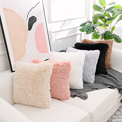 NordECO HOME Luxury Soft Faux Fur Fleece Cushion Cover Pillowcase Decorative Throw Pillows Covers, No Pillow Insert, 16" x 16" Inch, White, 2 Pack - color: A-white, size: 16" x 16" (Pack of 2)