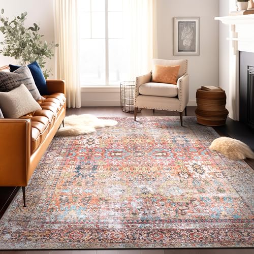 Rugshop Multi Transitional Distressed Area Rug — Machine Washable & Non‑Slip, 6' 6" X 9' for Living Room, Bedroom and Home Office - size: 6'6" x 9' (Rectangular)