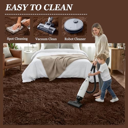 8x10 Area Rugs for Living Room Bedroom: Ultra Soft Fluffy Shag Rug Upgrade Non-Slip Non-Shedding Large Fuzzy Plush Carpet Indoor Floor Carpets for Kids Room Playroom Nursery Dorms Home Decor Brown - color: Brown, size: 8' x 10' (Rectangular)