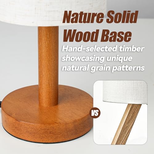 LALISU Small Table Lamp Nightstand Lamp Linen Lampshade Bedroom Wood Base Small Bedside Lamp for Night Stands, Desk Lamps for Reading Living Room, Office (LED Bulb Included) (Rosewood) - color: Rosewood