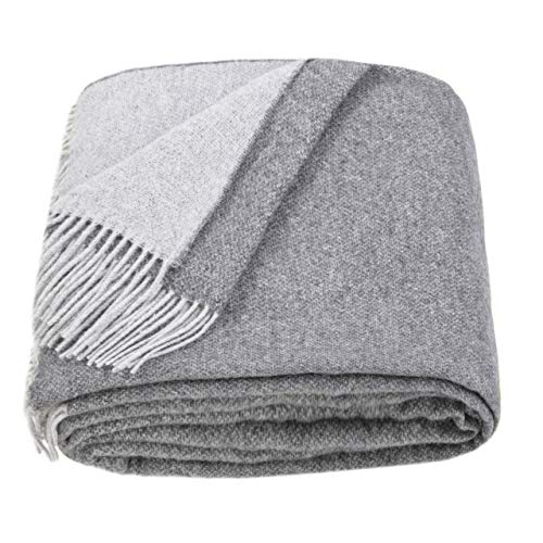 LYHome Merino Wool Blanket - Warm Throw for Cold Weather, Warmest Travel Outdoor Camping Blankets, Picnic Army and Military Throws, Comforter Soft & Cozy (55" x 79" Grey - Light Grey Double-Sided) - color: Grey - Light Grey Double-sided