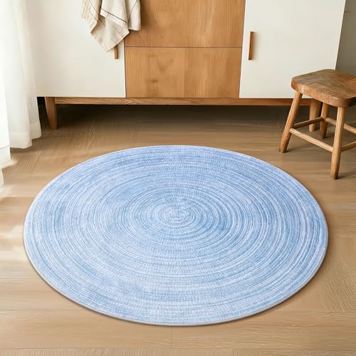 Asrug Imitation Jute Low Pile Round Rug Area Rug Washable Non-Slip Circle Rug Soft Plush Touch Circle Rugs Round for Kitchen Bathroom Living Bedroom Nursery, Carpet 3ft /36 inch/91 cm Blue - color: Blue, size: 3ft