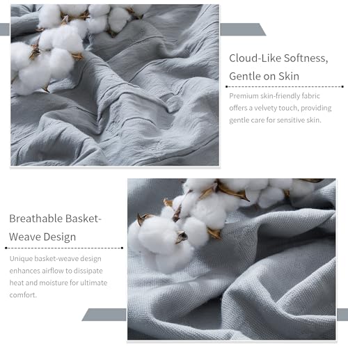 100% Organic Cotton Muslin Blanket with Ruffled Edges Soft Pleated Crinkle Bedspread for Twin & Queen Size Bed Breathable Lightweight Stylish Cotton Throw Decorative Home Gift - color: Mist Gray Ruffle Crinkle, size: Twin(60" x 80")