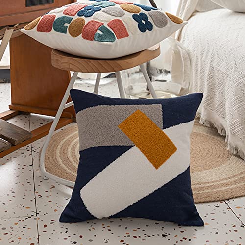 Boho Abstract Tufted Throw Pillow Cover Geometric Embroidered Decorative Pillowcase Farmhouse Cotton Square Accent Cushion Cover for Sofa Couch Bedroom (Type H,18"x18") - color: Type H, size: 18" x 18" (Pack of 1)