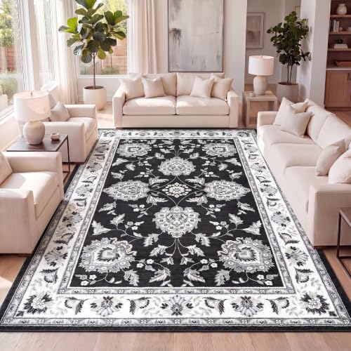 JONATHAN Y Cherie French Cottage Black/Cream Indoor Area Rug, 4x6, Vintage, Bohemian, Easy-Cleaning for Living Room, Bedroom, Kitchen, Pet Friendly, Non-Shedding (MDP505D-4) - color: Black/Cream, size: 4' x 6' (Rectangular)