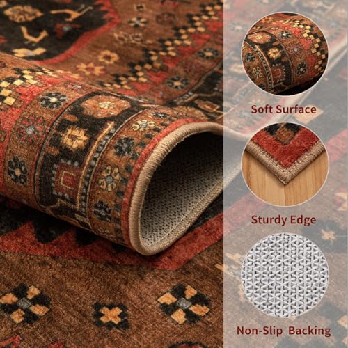 Ciicool Small Area Rug, 2x3ft Red Boho Rug, Ultra Soft Entry Rugs for Entryway, Non-Slip Washable Rugs Oriental Low-Pile Indoor Mat Floor Carpet for Entrance Bedroom Kitchen Bathroom Foyer Decor - color: Red/Gold, size: 2' X 3' (Rectangular)